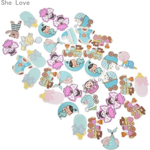 Chzimade 100 Pcs Mixed Cartoon Baby Wooden Buttons for Clothes Decoration 2 Holes Crafts Sewing