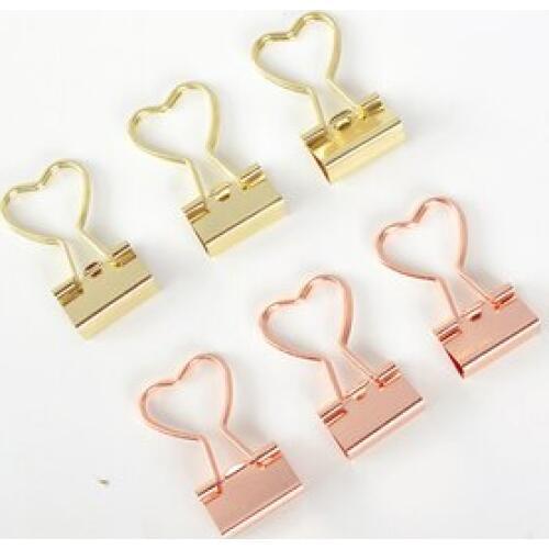 12 Clips/Pack Creative Rose Gold Office Paper Clips Decorative Heart Metal Binder Clips Para Papel