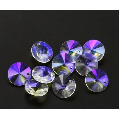 20PCS AB Color Satellite Drill Crystal Beads Chandelier Parts Pointed Back UFO Oblate Glass Beads Pendant for DIY Jewelry Making
