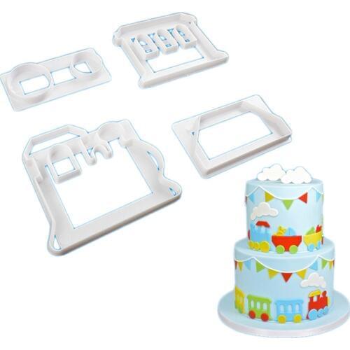 4 Pcs/Lot Small Train Cake Cutter Sugarcraft Cookie Mold Fondant Reusable Cake Decorating Tools For Biscuit Cupcake Pastry Mould