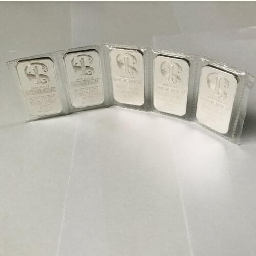 50 pcs Non magnetic Norhwest Territoral bullion bar 1 OZ silver plated ingot badge 50 mm x 28 mm Vacuum packing 5 pcs a row bars