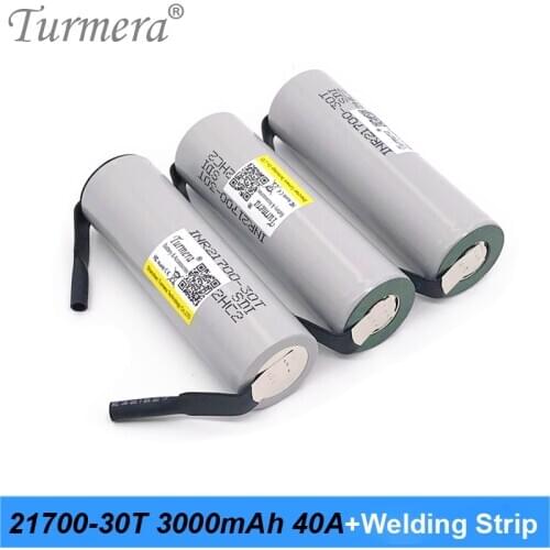 21700 3000mah 40A battery INR21700-30T Rechargeable Lithium Battery with Welding Strip to Screwdriver and E-bike Battery Turmera