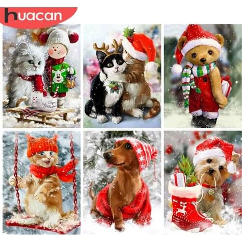 HUACAN 5D DIY Diamond Painting Cat Mosaic Christmas Full Square/Round Diamond Embroidery Animal Needlework Home Decor