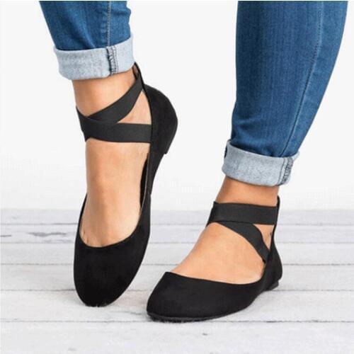 Women Ballet Flats Cross-tied Slip on Flat Shoes Faux Suede Woman Comfortable Shoes Black Flats Ladies shoe