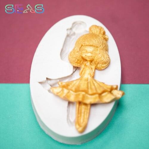Free Shipping Little Girl Silicone Mold For Fashion Girl Cake Decorating Tools Polymer Clay Resin Candy Super Sculpey