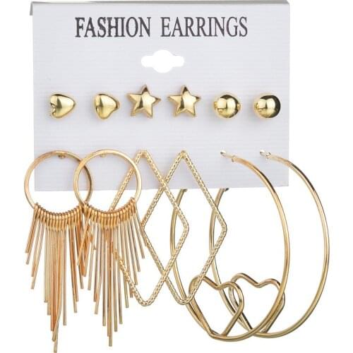 Big circle tassel earrings 6 pairs set earrings creative new punk style earrings European and American fashion womens jewelry