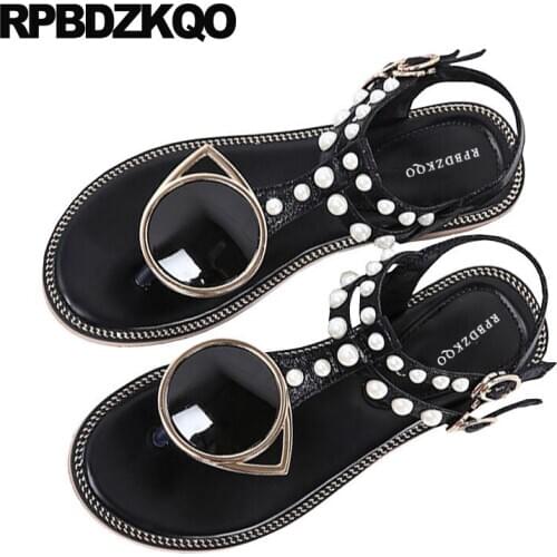 Rivet black stud designer slingback white high quality flat shoes sandals leisure fashion bohemia style women thong beach 2019