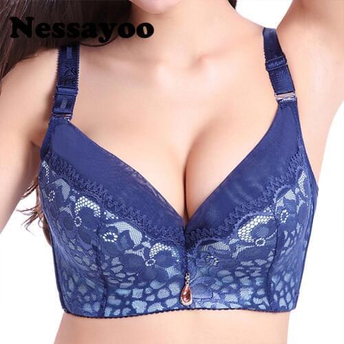 Nessayoo 44 C D E cup ultra boost black bra XXX sexy bh push up lace bralette bras ligerie women wide strap plus size underwear