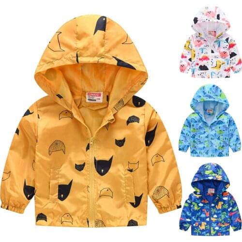 Children Autumn Jackets Outerwear Toddler Kids Baby Grils Boys Long Sleeve Cartoon Print Zipper Hooded Coat Tops Outfits