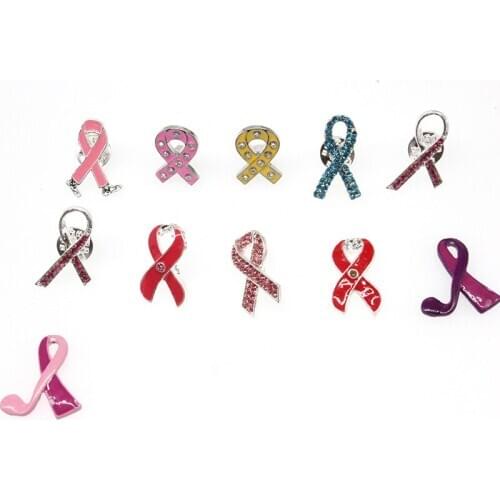 Breast cancer awareness enamel ribbon safety pin brooches cloth accessories