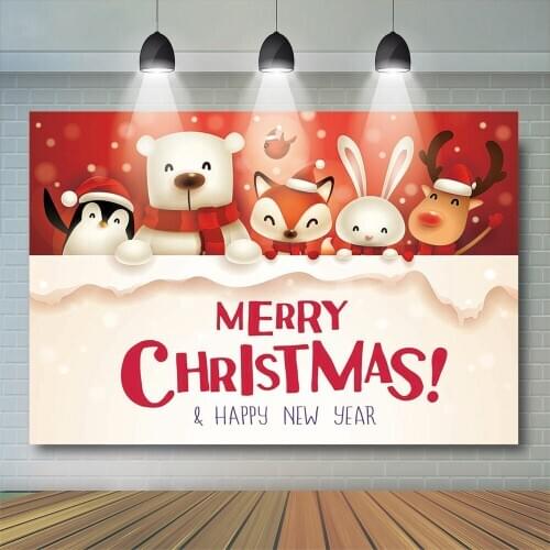 Christmas New Year Backdrop for Photography Birthday Baby Shower Party Kids Animals Theme Child Bear Fox Bunny Background Studio