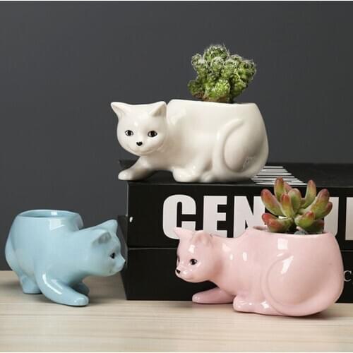 Cartoon Cat Animal Succulent Plant Pot Creative Desktop Maceteros Plant Pot Vase with A Tray Household Garden Decor