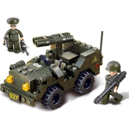 SLUBAN New World War 2 II Military Army Off-Road Vehicle Car Cannon Building Blocks WW2 Arms City Children Toy For Boys Gifts