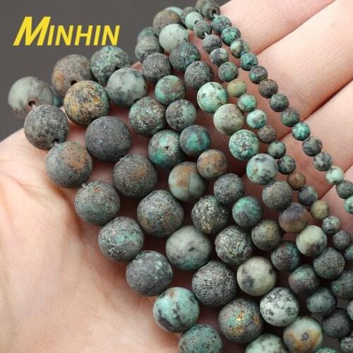 MINHIN Round Stone Beads Dull Polish Matte African Turquoises Beads For Jewelry Making Natural 4/6/8/10/12MM DIY Beads