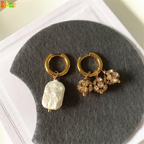 Kshmir 2021 New stylish fresh water pearl asymmetric earrings for women Round stainless steel Simple refined girls jewelry gifts