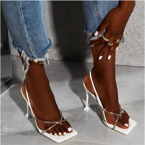 Eilyken Summer New Women Elegant Pvc Rhinestone Crystal Sandals Wedding Party Shoes Sexy Clip Toe Back Strap Female High Heels