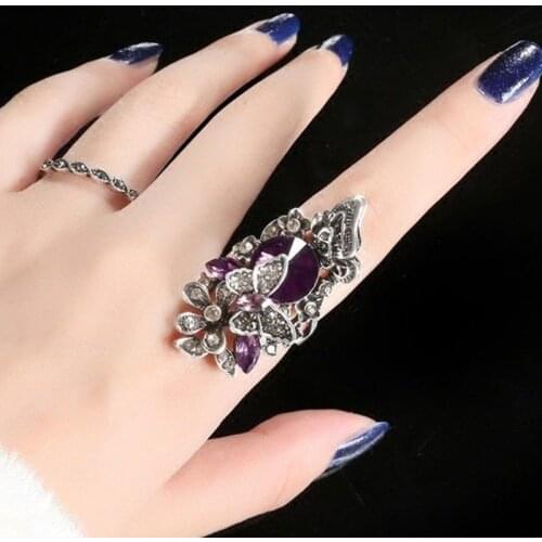 Milangirl 2Pcs/Set Butterfly Ring Sets Fashion Creative Bohemia Womens Banquet Hand Female Ring Luxury Crystal Ladies Jewelry