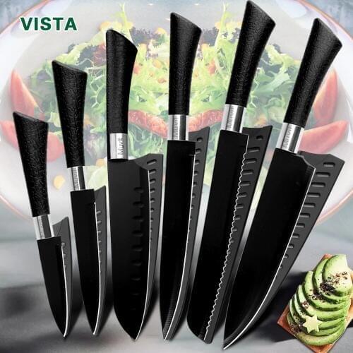 Chef knife Kitchen Knives set Chef 5CR15 Stainless Steel Non Stick Blade Bread Slicer Utility Santoku Knives 6 Pieces Set