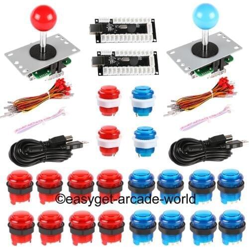 New Reyann LED Arcade DIY Parts Kit 2 x USB Encoder + 2 x Joystick + 20 x LED Illuminated button for Arcade USB Port Video DIY