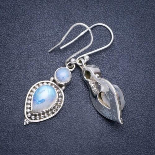Natural Rainbow Moonstone Handmade Unique 925 Sterling Silver Earrings 1.5" A0812