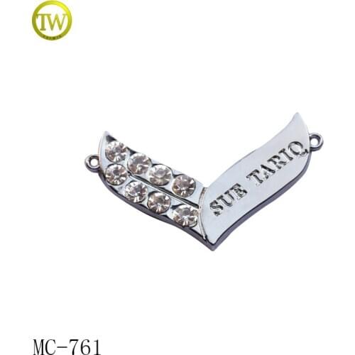 Custom logo small metal label with diamond zinc alloy metal tags for swimwear