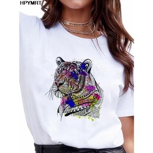 New Summer Womens T-shirt Tiger Printed T Shirt Woman Short Sleeves Tops Tee Harajuku O-neck Tops Casual Tshirt Female Clothing