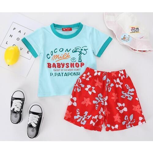 Twin infant clothing baby boy summer cloth set 2019 new summer new born baby boy clothes cartoon clothes sets with hat