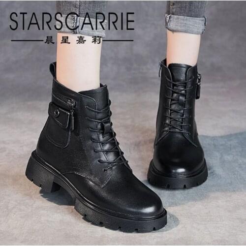 2021 autumn and winter leather riding boots womens thick-soled thick high-heeled retro British style short boots knight boots