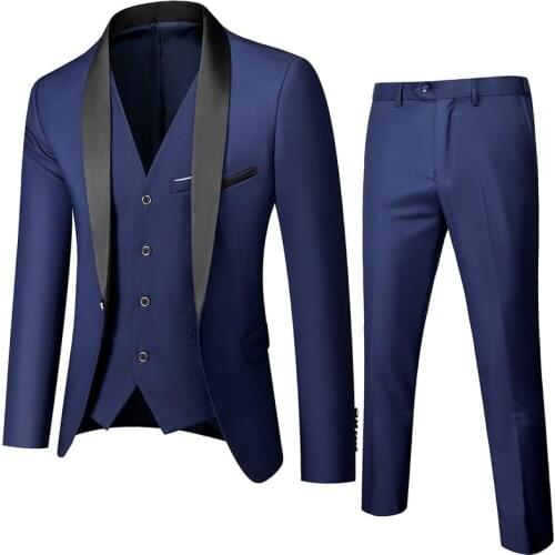 Jacket+Vest+Pants)New Mens 3 Piece Set OneButton Slim Tailored Tuxedo Prom Suit Groom Wedding Suit Jacket High Quality Dress