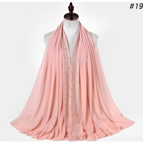 Hot sale women plain bubble pearl chiffon scarf Head hijab wrap solid shawls headband foulard femme muslim hijabs stores
