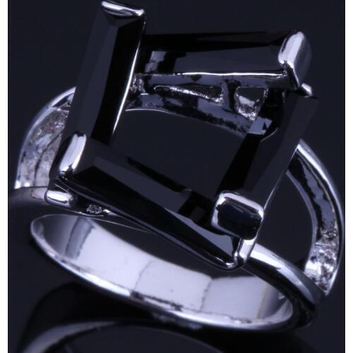 Absorbing Rectangle Black Cubic Zirconia Silver Plated Ring V0614