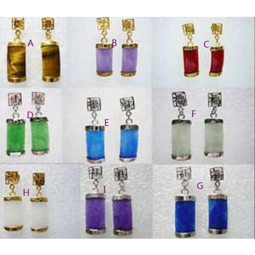 Fine Jewelry Multicolor Jade Gemstone Earring AAA Free Shipping