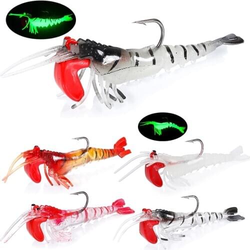 1PCS 8cm 11.8g Luminous Shrimp Silicon Soft Artificial Bait With Hooks Swivels Anzois Para Pesca Sabiki Rigs Fishing Tackle
