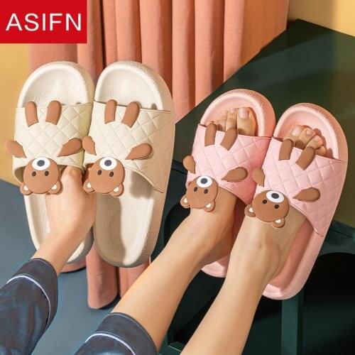 ASIFN Cute Bear Slippers Women Summer Indoor Cute Home Non-slip Couples Thick-soled Outdoor Slides Mens Summer Zapatos De Mujer