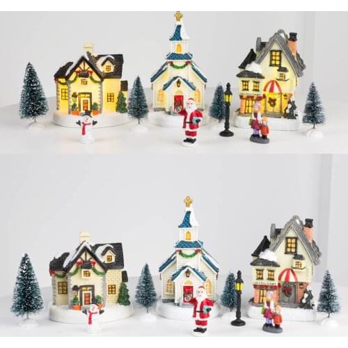 Party & Holiday DIY Decorations Christmas Village Set Collection Building - Christmas Church and House with Lights, 12 piece set