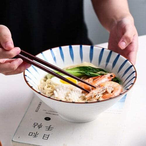 Japanese ceramic tableware big soup bowl household large ramen bowl bamboo hat trumpet bowl instant noodles bowl net