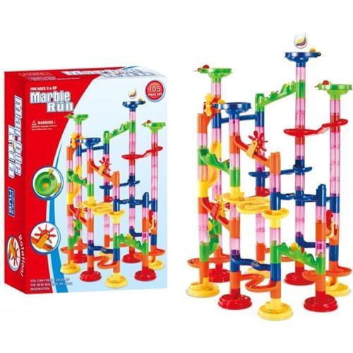 105 Pcs/box Children DIY Construction Marble Race Run Maze Balls Pipeline Type Track Building Blocks Baby Kids Educational Toys