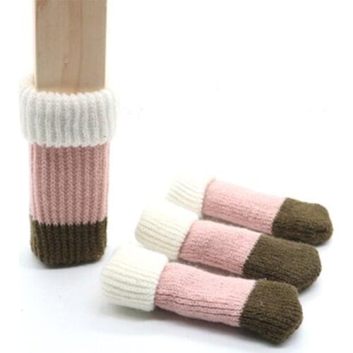 4Pcs Creative Lovely Bow flower Chair Leg Cover Socks Floor Protector Table Foot Knitting Socks Skidproof Door Handle Cover 2021