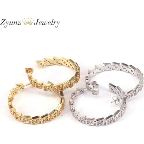 5 Pairs, Big Circle Round CZ Stud Earring Clear Baguette Cubic Zircon Crystal Lady Jewelry