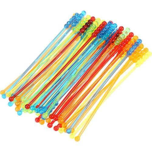 50 Pcs Acrylic Colorful Translucent Round Beads Swizzle Sticks Resuable Beverage Stirrers for Coffee Juice Wine(Random Color)