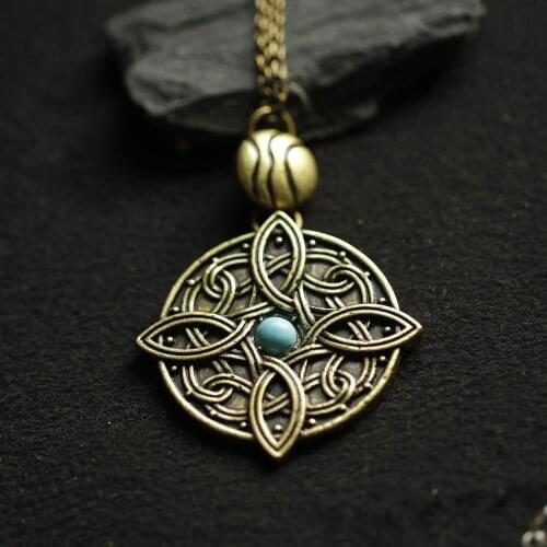 Antique Bronze Celtics Knot Turquoise Necklace Pendant Gift