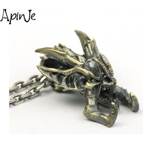Apinje Brass Skull Pendant Necklace Punk Animal Gothic Hip Hop Rock Bat Animal Men Jewelry