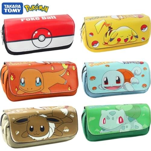 Pokemon Cartoon Pencil Case School Pikachu Stationery Box Anime Pencil Purse Large Capacity Double Zipper Pencil Bag Purse Toys