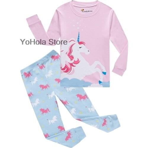 Kid Girls Pajamas Pyjamas Set Autumn Cartoon Cute Pink Unicorn Nightwear Cotton Comfortable Pijamas Children Sleepwear Homewear