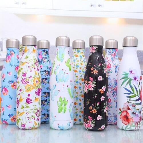 Flamingo Floral Water Bottle BPA Free Stainless Steel Beer Tea Coffee Thermos Bottle Travel Sport Gym Drink Bottle Insulated Cup