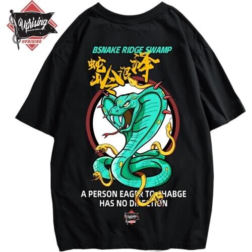 Combat T Shirt Cool Unisex Street tide brand snake Chinese style hip-hop short-sleeved T-shirt novel cobra personality big kai