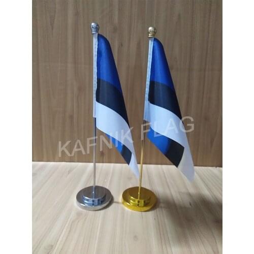 KAFNIK,Estonia Office table desk flag with gold or silver metal flagpole base 14*21cm country flag free shipping