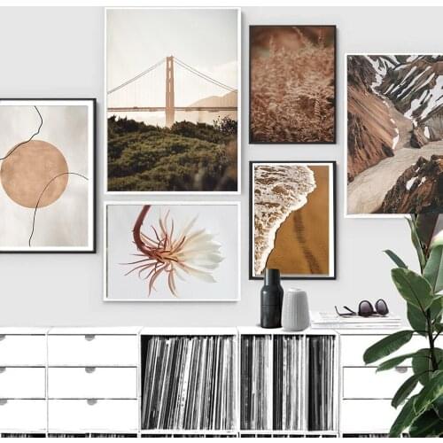 Mountains And Rivers Nature Canvas Painting Minimalist Poster Print Sea Wave Landscape Wall Art Pictures for Living Room Home