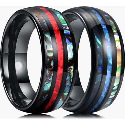 8MM Fashion Tungsten Ring With Red/Blue Opal Sticker Imitation Of Abalone Shell, Inlaid With Exquisite Anniversary Gift For Men