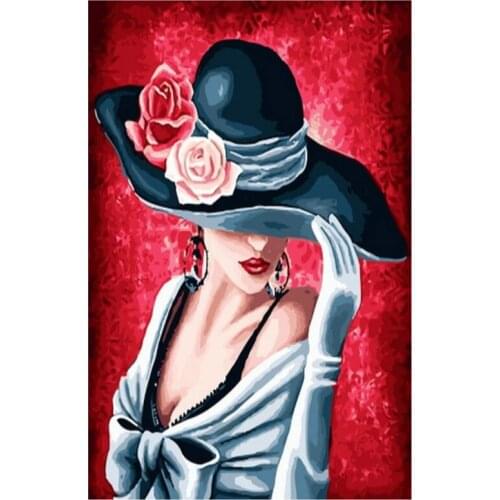 Paint By Numbers For Adults Children HandPainted Oil Painting Hat Beauty Girl Picture Paint Unique Gift Home Decoration